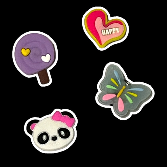 Light Up Shoe Croc Charms Set of 4 Heart, Lollipop, Butterfly & Panda - Picture 2 of 3